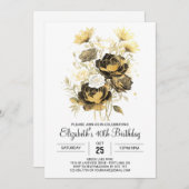 Invitation Chic Fleur sauvage Gold et Black 30e anniversaire (Devant / Derrière)