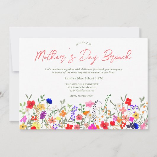 Invitation Chic fleur sauvage script moderne brunch de la mèr (Devant)