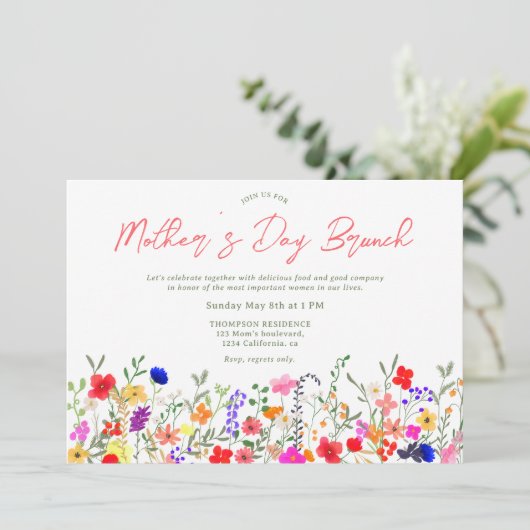 Invitation Chic fleur sauvage script moderne brunch de la mèr (Debout devant)