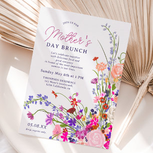 Invitation Chic fleur sauvage script moderne brunch de la mèr