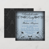 Invitation Chic Fleurie Noir et Bleu pour Enterrem (Devant / Derrière)