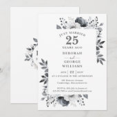 Invitation Chic Fleurs Argent 25e Anniversaire de Mariage  (Devant / Derrière)