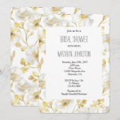 Invitation Chic Fleurs Blanches Dorées Mariage (Devant / Derrière)