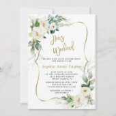 Invitation Chic Fleurs Blanches Gold Hens Bachelorette Week-e (Devant)