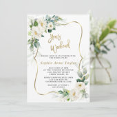 Invitation Chic Fleurs Blanches Gold Hens Bachelorette Week-e (Debout devant)