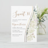Invitation Chic Fleurs Blanches Sweet sixteen 16 Anniversaire (Debout devant)