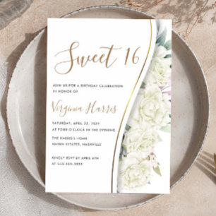Invitation Chic Fleurs Blanches Sweet sixteen 16 Anniversaire