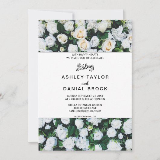 Invitation Chic fleurs botaniques blanc roses Mariage floral (Devant)