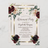 Invitation Chic Fleurs Bourgogne Gold Frame Retraite (Devant / Derrière)