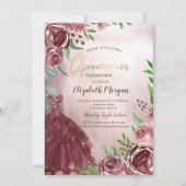 Invitation Chic Fleurs Bourgogne Robe Quinceanera (Devant)
