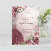 Invitation Chic Fleurs Bourgogne Robe Quinceanera (Debout devant)