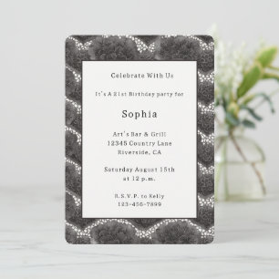 Invitation Chic Fleurs Fausse Dentelle Anniversaire Noir Blan