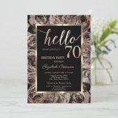 Invitation Chic Fleurs Noires Roses Sombre 70e Anniversaire (Debout devant)