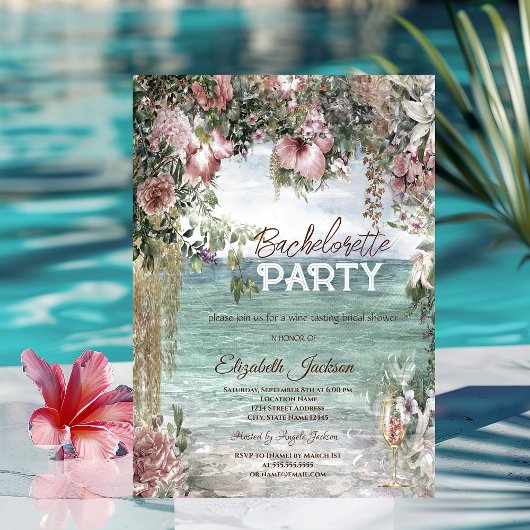 Invitation Chic Fleurs Ocean Glass Bachelorette