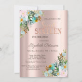Invitation Chic Fleurs Rose Gold Sweet 16 (Devant)