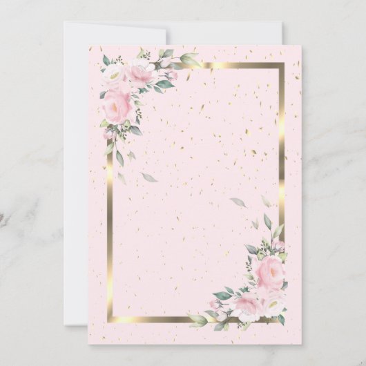 Invitation Chic Fleurs Roses Or Frame Retraite (Dos)