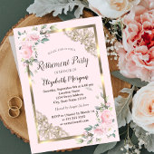 Invitation Chic Fleurs Roses Or Frame Retraite