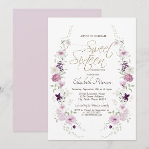 Invitation Chic Fleurs Sauvages Lavande Sweet 16