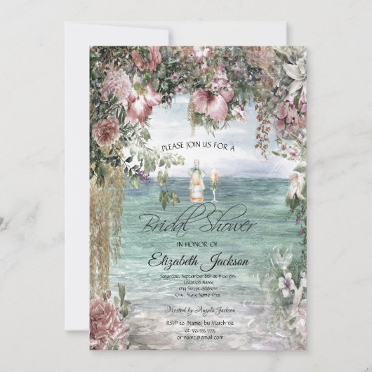 Invitation Chic Fleurs tropicales Océan (Devant)