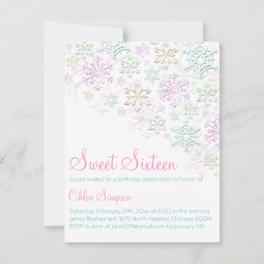 Invitation chic flocon de neige Sweet16 (Devant)