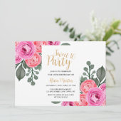 Invitation Chic Flora Dusty Rose Or Sweet 16 Party (Debout devant)