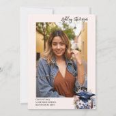 Invitation Chic Floral Aquarelle Bleu Graduation Cap Party (Dos)