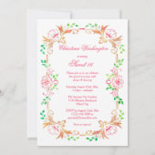 Invitation Chic Floral Aquarelle Sweet 16 double face (Dos)