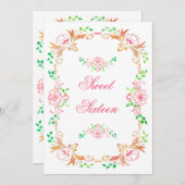 Invitation Chic Floral Aquarelle Sweet 16 double face (Devant / Derrière)