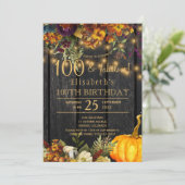 Invitation Chic floral automne rustique 100 ans fabuleux (Debout devant)