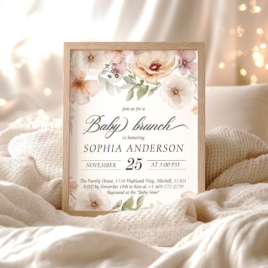 Invitation Chic Floral Baby en Fleur Aquarelle Bébé Brunch