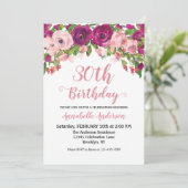 Invitation Chic Floral Blush Rose violet Aquarelle Anniversai (Debout devant)