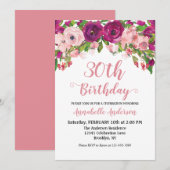Invitation Chic Floral Blush Rose violet Aquarelle Anniversai (Devant / Derrière)