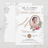 Invitation Chic Floral Botanical Photo Surprise 40e anniversa (Devant / Derrière)