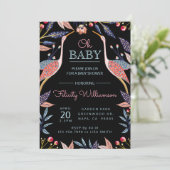 Invitation Chic Floral Botanique Baby shower de cigogne Invit (Debout devant)