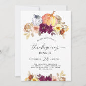 Invitation Chic Floral Citrouille Thanksgiving Dîner (Devant)