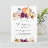 Invitation Chic Floral Citrouille Thanksgiving Dîner (Debout devant)
