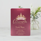 Invitation Chic Floral Couronne Bourgogne Quinceañera (Debout devant)