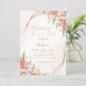 Invitation Chic Floral et feuille espagnol Notre Mariage (Debout devant)