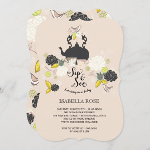 Invitation Chic Floral Fleurs Oiseaux Sip Et Voir Le Baby sho