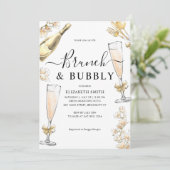 Invitation Chic Floral Gold Brunch et Fête des mariées Bubbly (Debout devant)