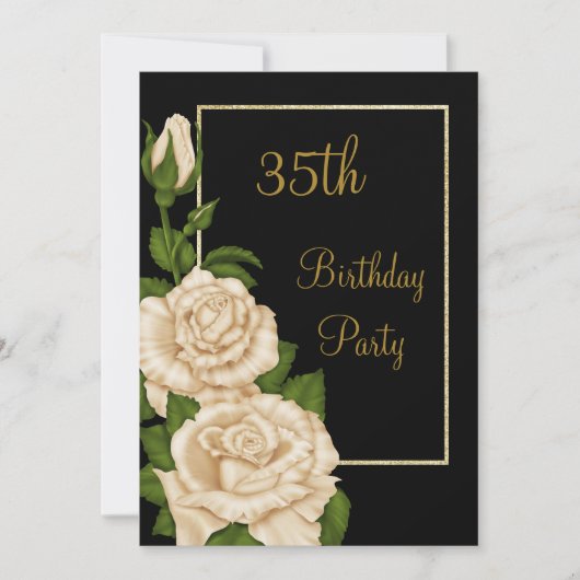Invitation Chic Floral Ivory Roses 35e anniversaire (Devant)