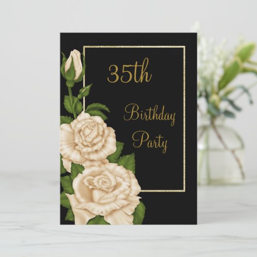 Invitation Chic Floral Ivory Roses 35e anniversaire (Debout devant)