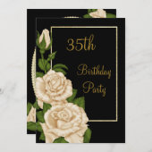 Invitation Chic Floral Ivory Roses 35e anniversaire (Devant / Derrière)