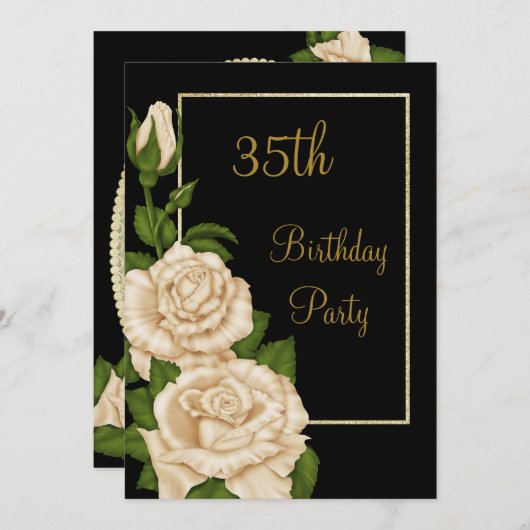 Invitation Chic Floral Ivory Roses 35e anniversaire (Devant / Derrière)