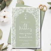 Invitation Chic Floral Line Boho Arch Monogram Sage Mariage