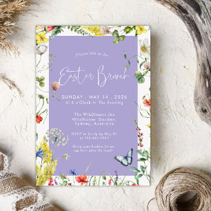 Invitation Chic Floral Moderne Brunch de Pâques Lavande