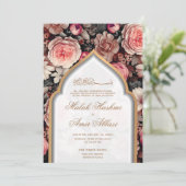 Invitation Chic Floral & Mosque Mariage musulman islamique (Debout devant)