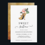 Invitation Chic Floral Or talons doux 16 Anniversaire<br><div class="desc">Moderne, élégant, Chic Floral Gold Heels Sweet 16 Anniversaire Invitation avec notre glamour aquarelle brillant talon haute or entouré de fleurs tropicales roses et vertes. L'arrière - plan est un luxueux lave-or aquarelle. Facile à customiser avec vos informations pour une invitation à la fête du 16ème anniversaire tout simplement élégante....</div>