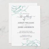 Invitation Chic Floral Outline Rose bleu Mariage (Devant / Derrière)