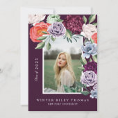 Invitation Chic Floral Peonies Rose Blossoms Graduation Photo (Devant)